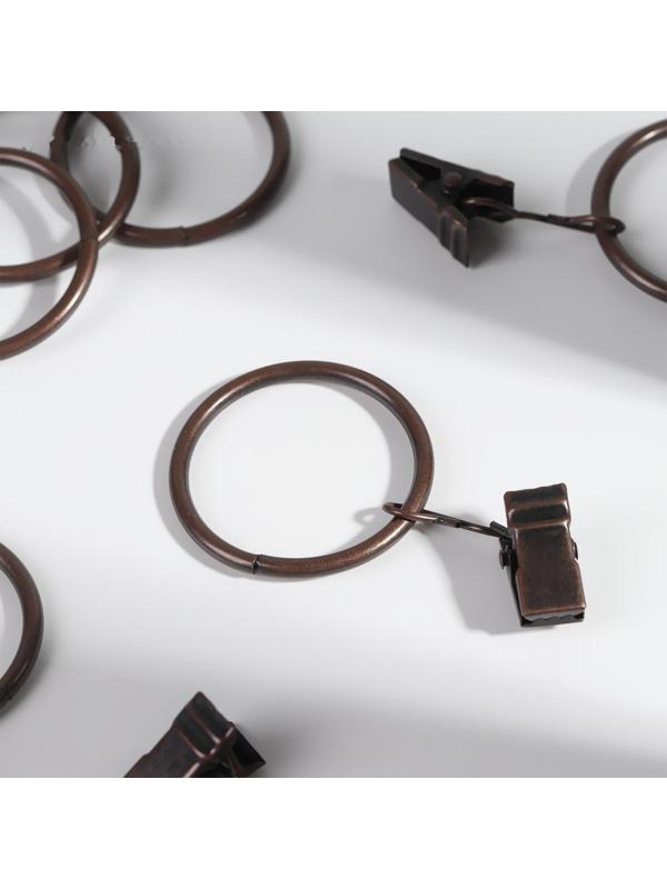 Кольцо для карниза, с зажимом, d = 32/38 мм, 10 шт, цвет медный