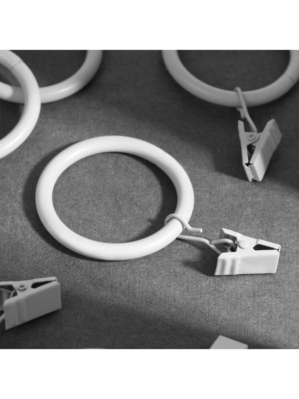 Кольцо для карниза, с зажимом, d = 38/48 мм, 10 шт, цвет белый