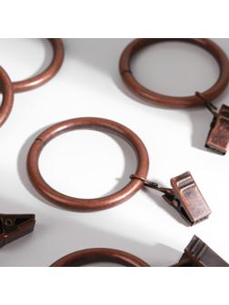 Кольцо для карниза, с зажимом, d = 38/48 мм, 10 шт, цвет бронзовый