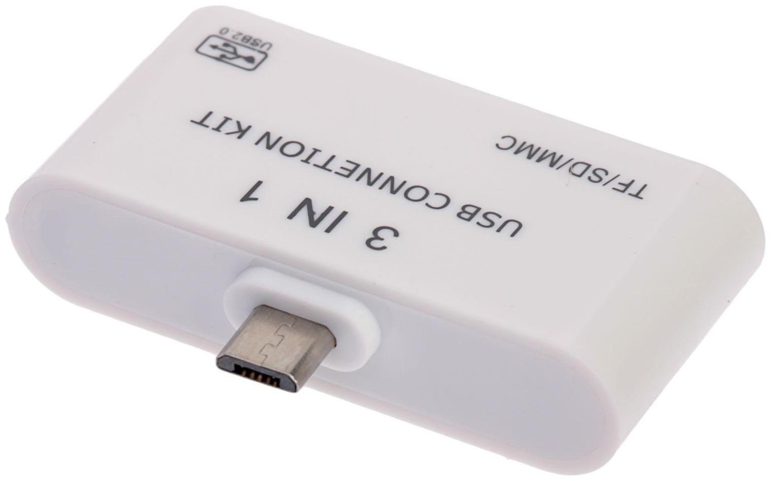 Картридер-OTG LuazON LNCR-100, адаптер microUSB, разъемы USB, microSD, SD, белый