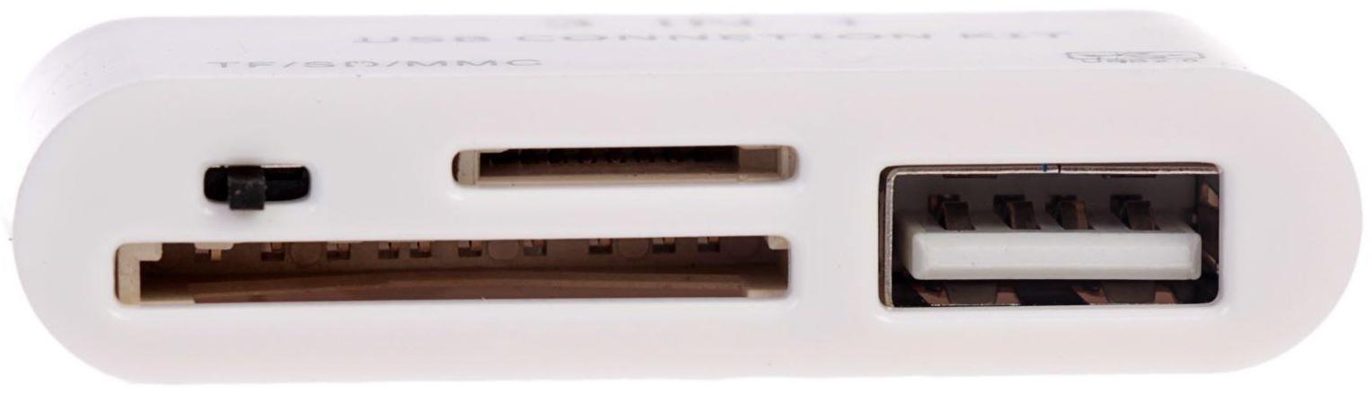 Картридер-OTG LuazON LNCR-100, адаптер microUSB, разъемы USB, microSD, SD, белый