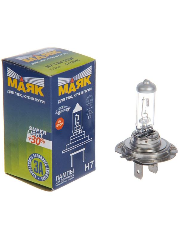 Лампа автомобильная Маяк Super Light+30%, H7, 12 В, 55 Вт