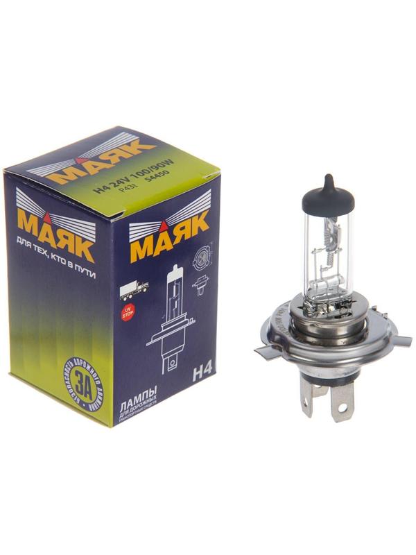 Лампа автомобильная Маяк, H4, 24 В, 100/ 90 Вт (P43t)