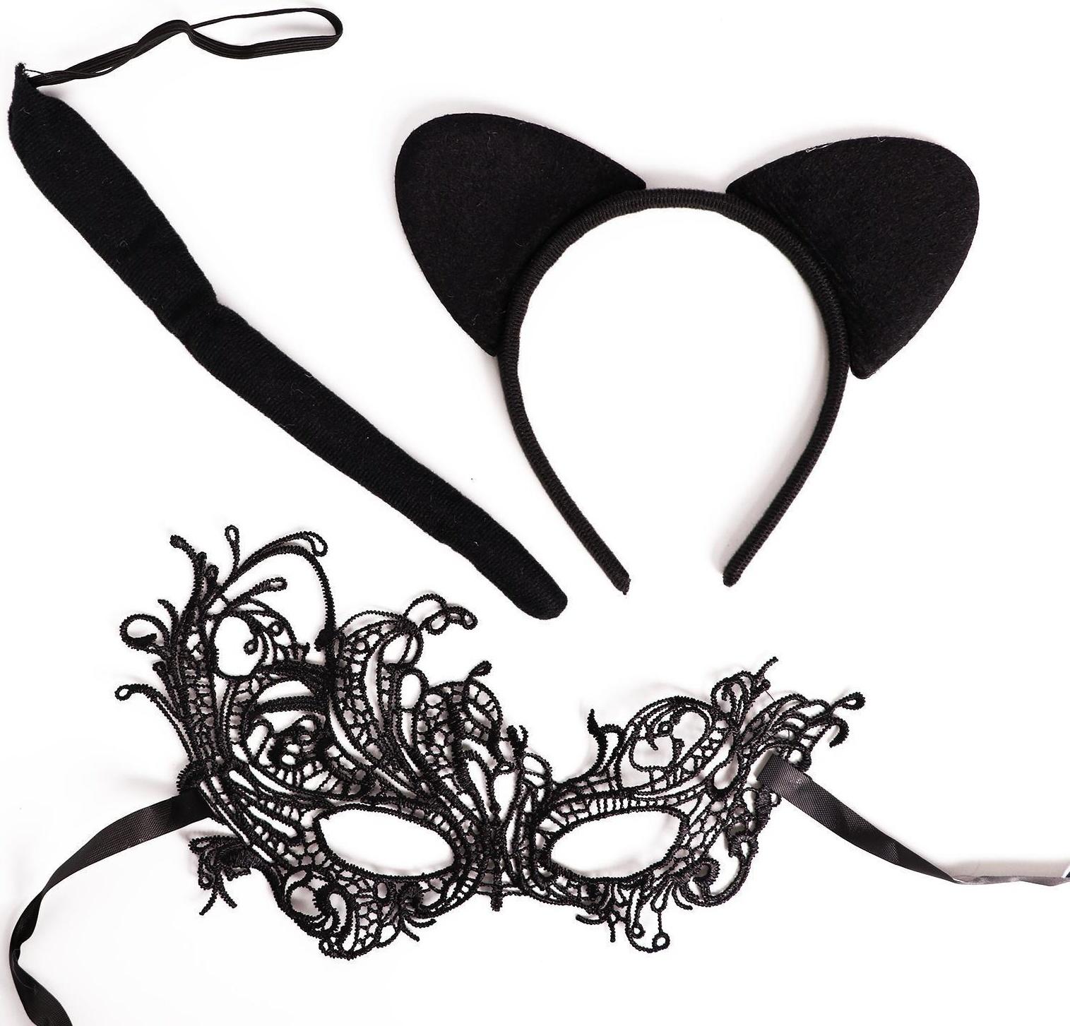 Карнавальный костюм взрослый «Женщина - кошка», ободок, хвостик, маска