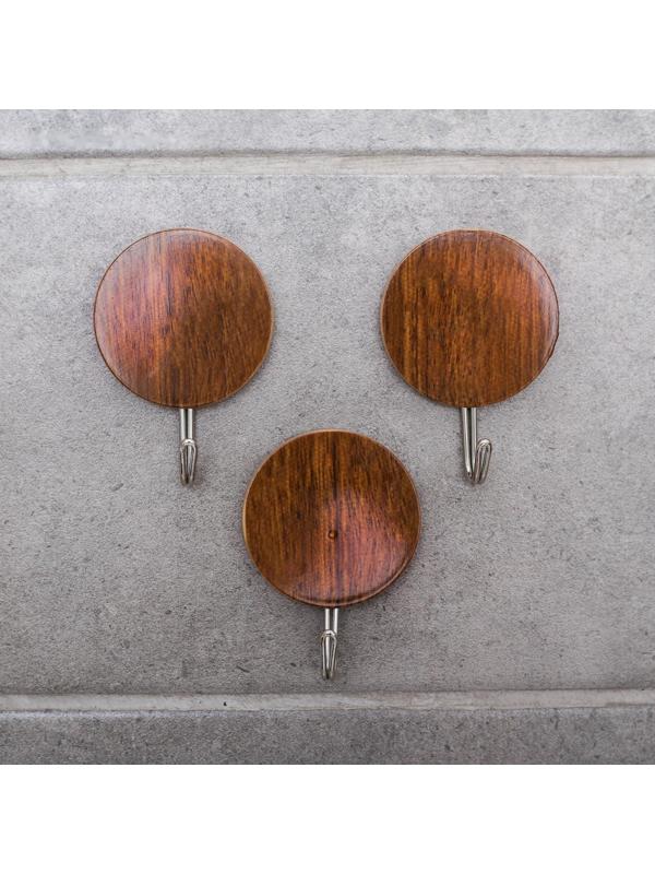 Крючок на липучке Доляна «Деревянные круги», 3 шт