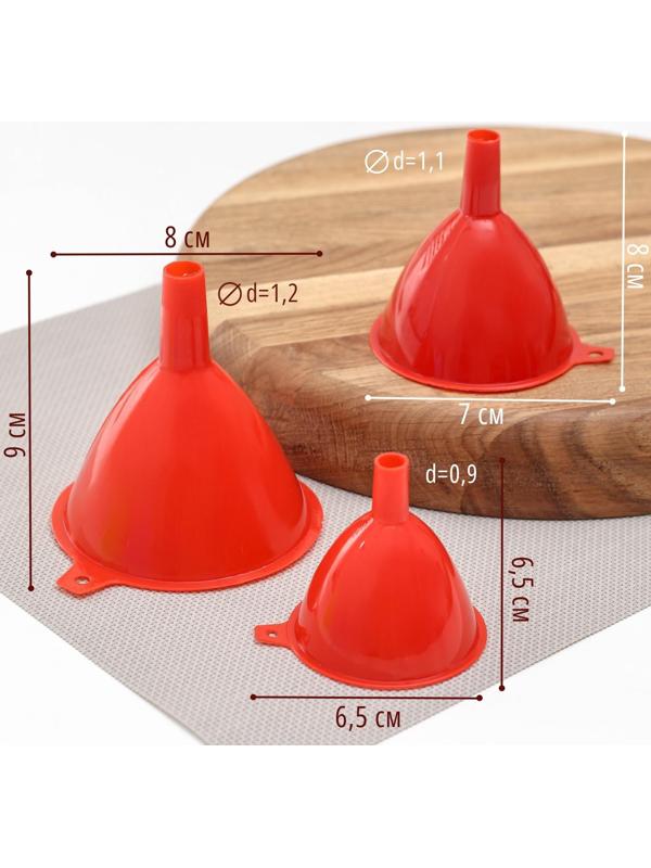 Набор воронок, 3 шт, 9×8 см, 8×7 см, 6,5×6,5 см, цвет МИКС