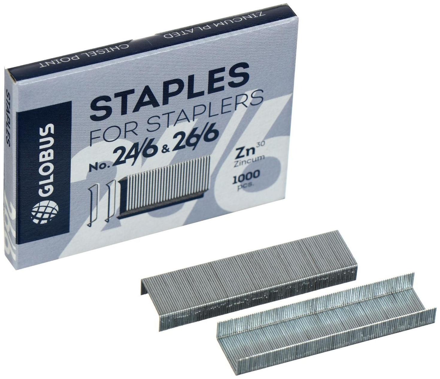 Скобы для степлера GLOBUS, 1000 шт., №26/6, высококачественная сталь