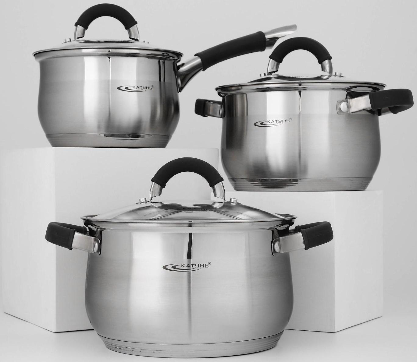 Набор посуды «Ирида», 3 предмета: кастрюли 2,9 л, 3,9 л, ковш 1,9 л, капсульное дно, крышки