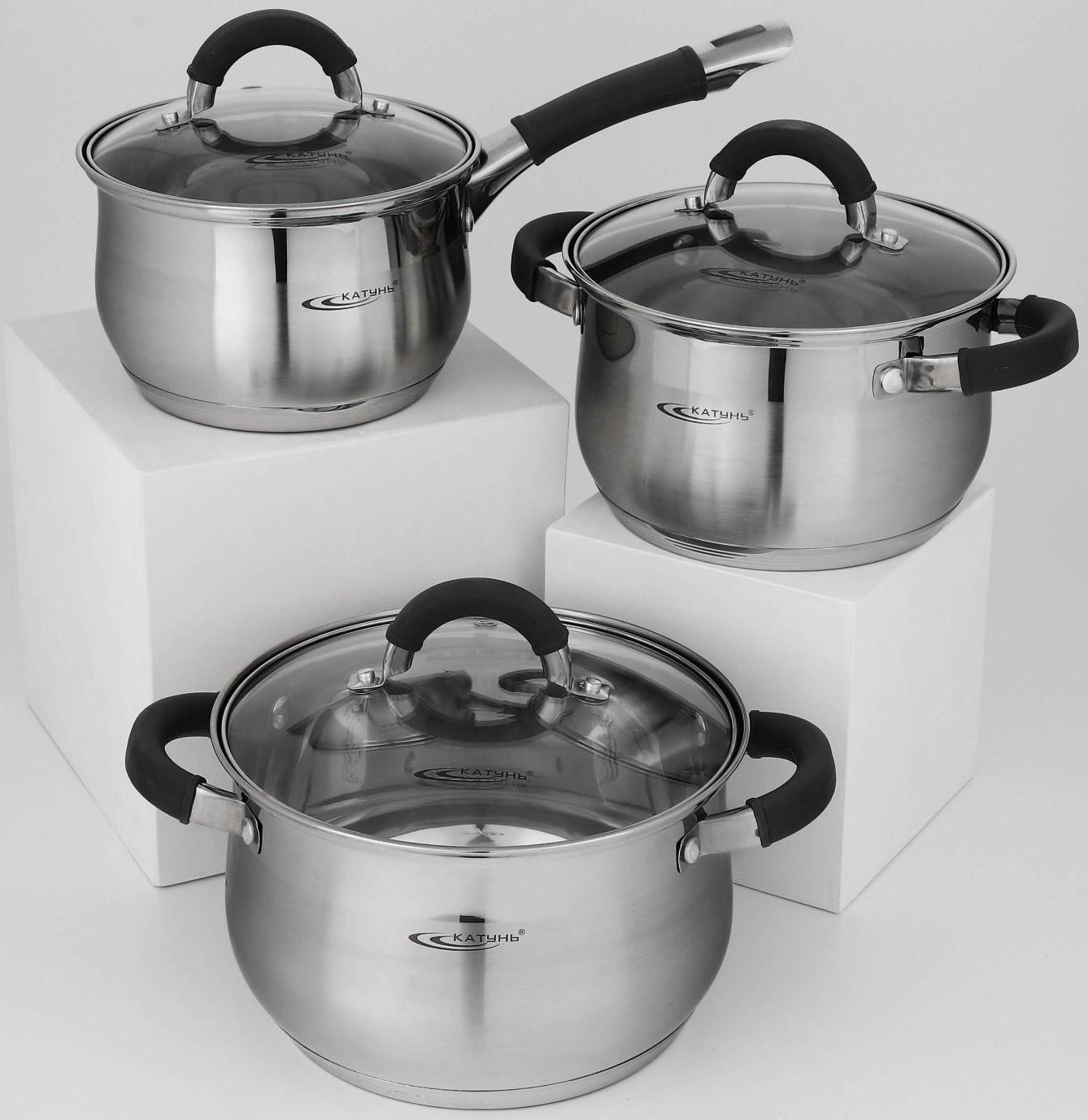 Набор посуды «Ирида», 3 предмета: кастрюли 2,9 л, 3,9 л, ковш 1,9 л, капсульное дно, крышки