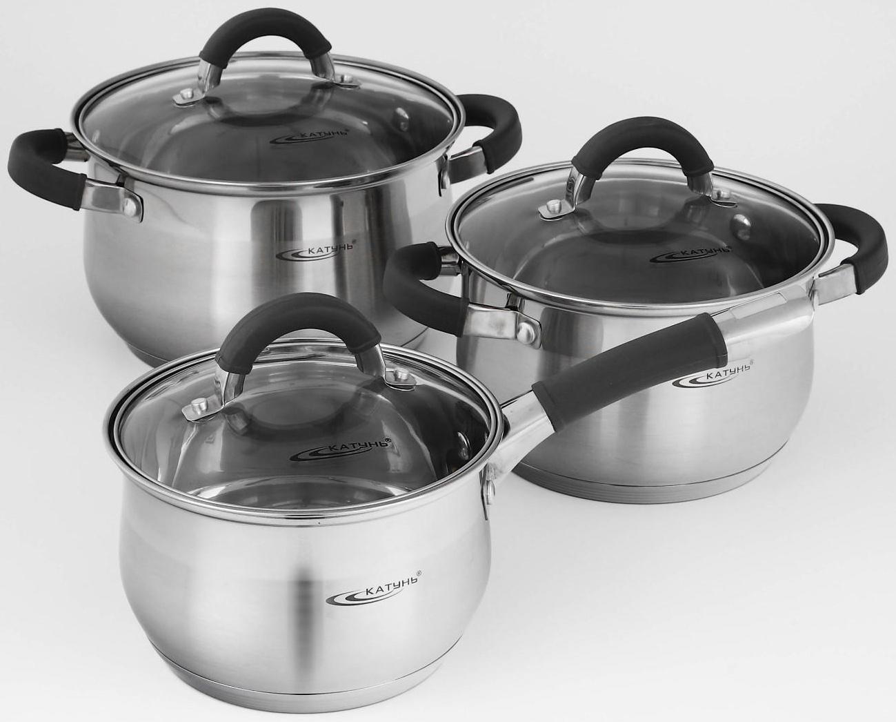 Набор посуды «Ирида», 3 предмета: кастрюли 2,9 л, 3,9 л, ковш 1,9 л, капсульное дно, крышки