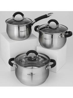 Набор посуды «Ирида», 3 предмета: кастрюли 2,9 л, 3,9 л, ковш 1,9 л, капсульное дно, крышки