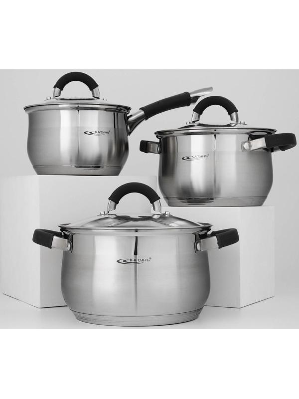 Набор посуды «Ирида», 3 предмета: кастрюли 2,9 л, 3,9 л, ковш 1,9 л, капсульное дно, крышки