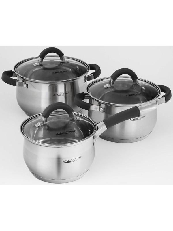 Набор посуды «Ирида», 3 предмета: кастрюли 2,9 л, 3,9 л, ковш 1,9 л, капсульное дно, крышки