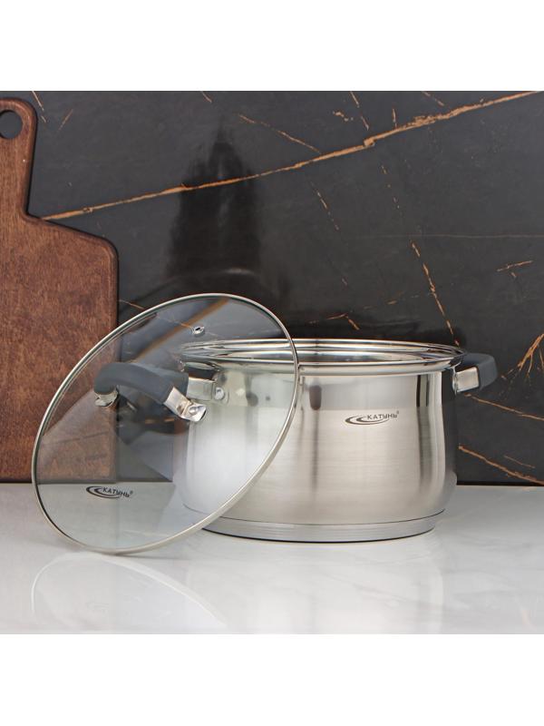 Кастрюля «Ирида», 5,2 л, d=22 см, капсульное дно, стеклянная крышка