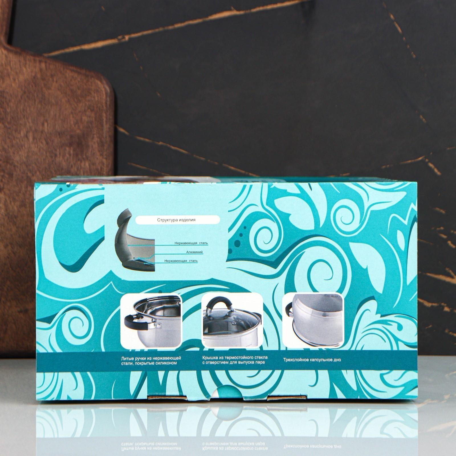 Кастрюля «Ирида», 3,9 л, d=20 см, капсульное дно, стеклянная крышка