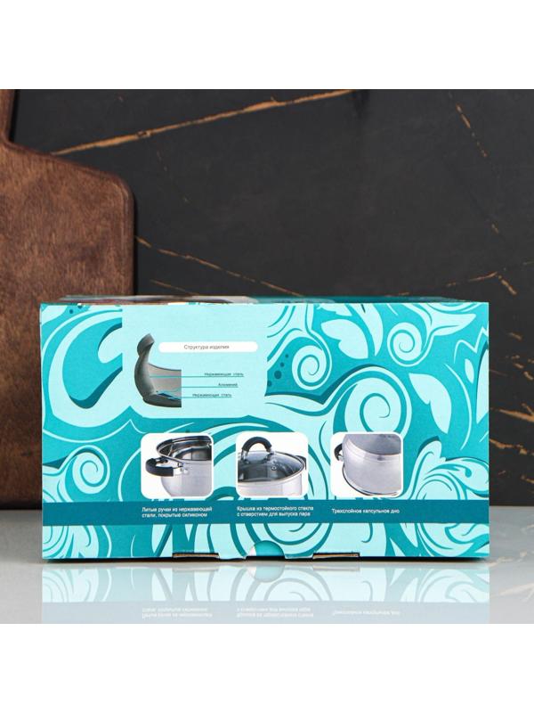 Кастрюля «Ирида», 3,9 л, d=20 см, капсульное дно, стеклянная крышка