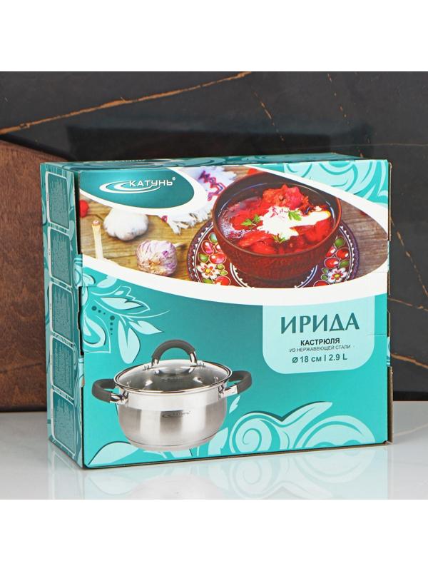 Кастрюля «Ирида», 2,9 л, d=18 см, капсульное дно, стеклянная крышка
