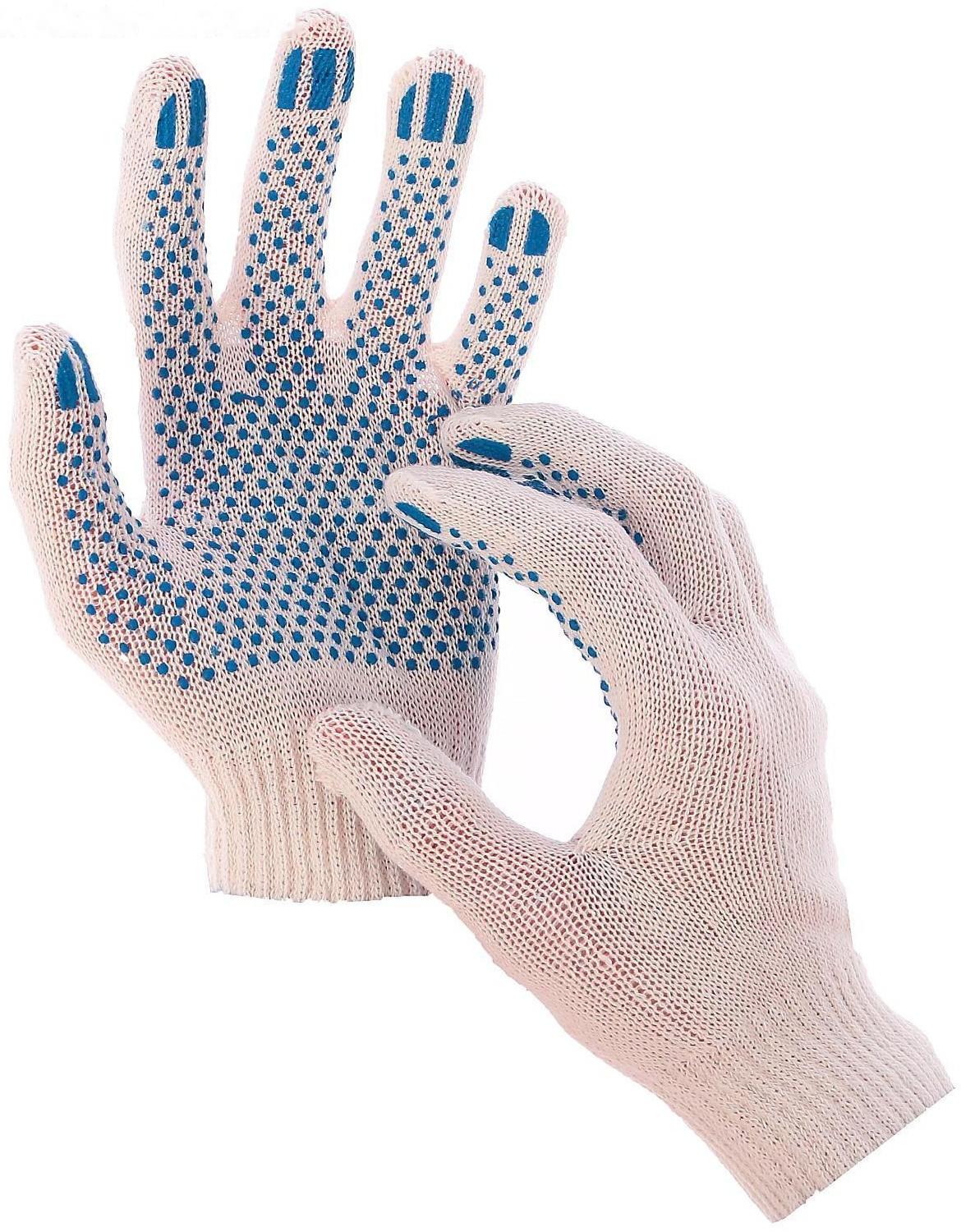 Перчатки, х/б, вязка 10 класс, 3 нити, размер 9, с ПВХ точками, белые