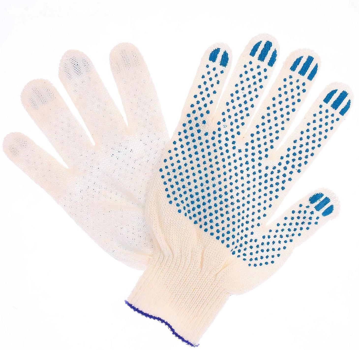 Перчатки, х/б, вязка 10 класс, 3 нити, размер 9, с ПВХ точками, белые