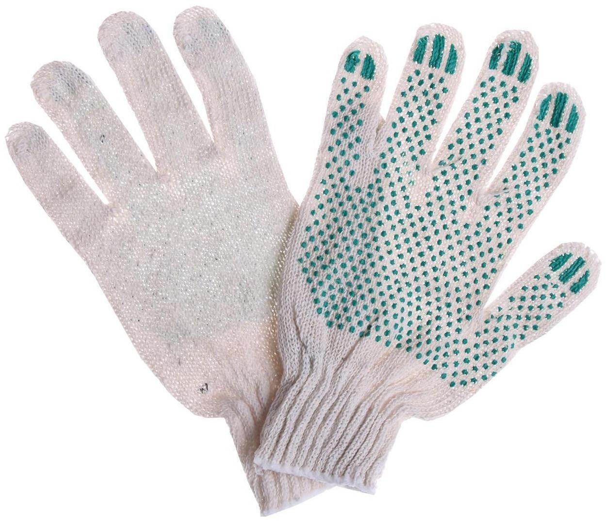 Перчатки, х/б, вязка 10 класс, 3 нити, размер 9, с ПВХ точками, белые