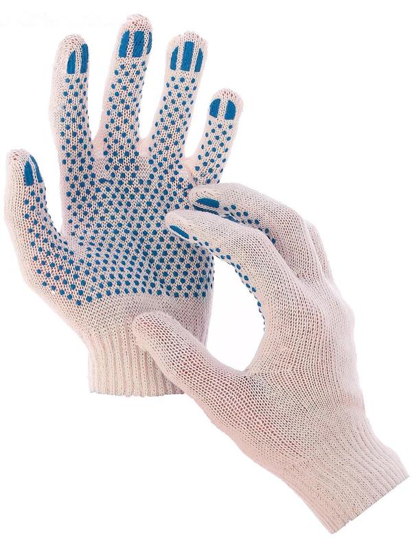 Перчатки, х/б, вязка 10 класс, 3 нити, размер 9, с ПВХ точками, белые