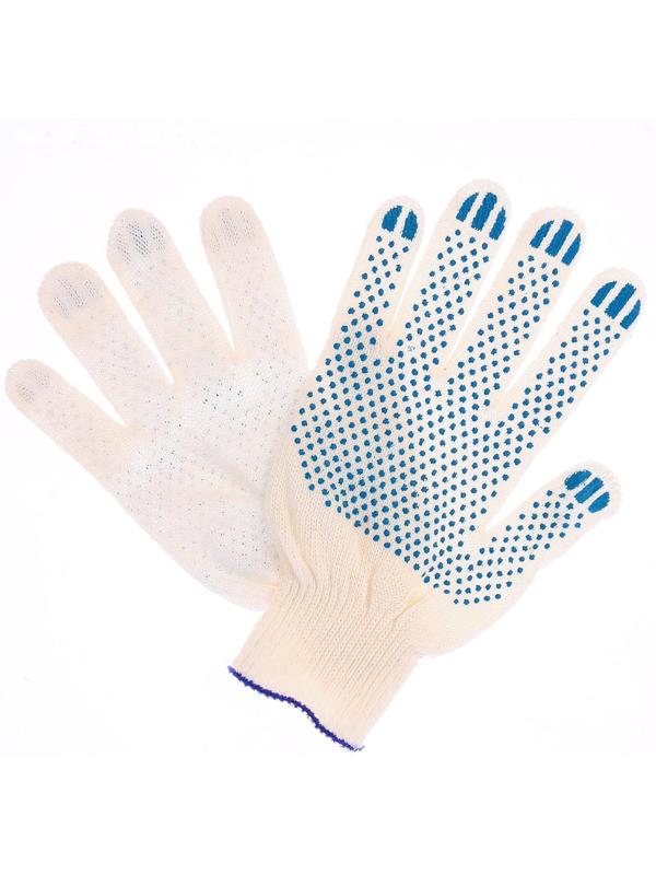 Перчатки, х/б, вязка 10 класс, 3 нити, размер 9, с ПВХ точками, белые