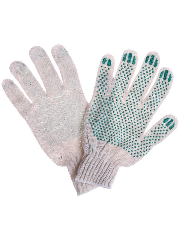 Перчатки, х/б, вязка 10 класс, 3 нити, размер 9, с ПВХ точками, белые