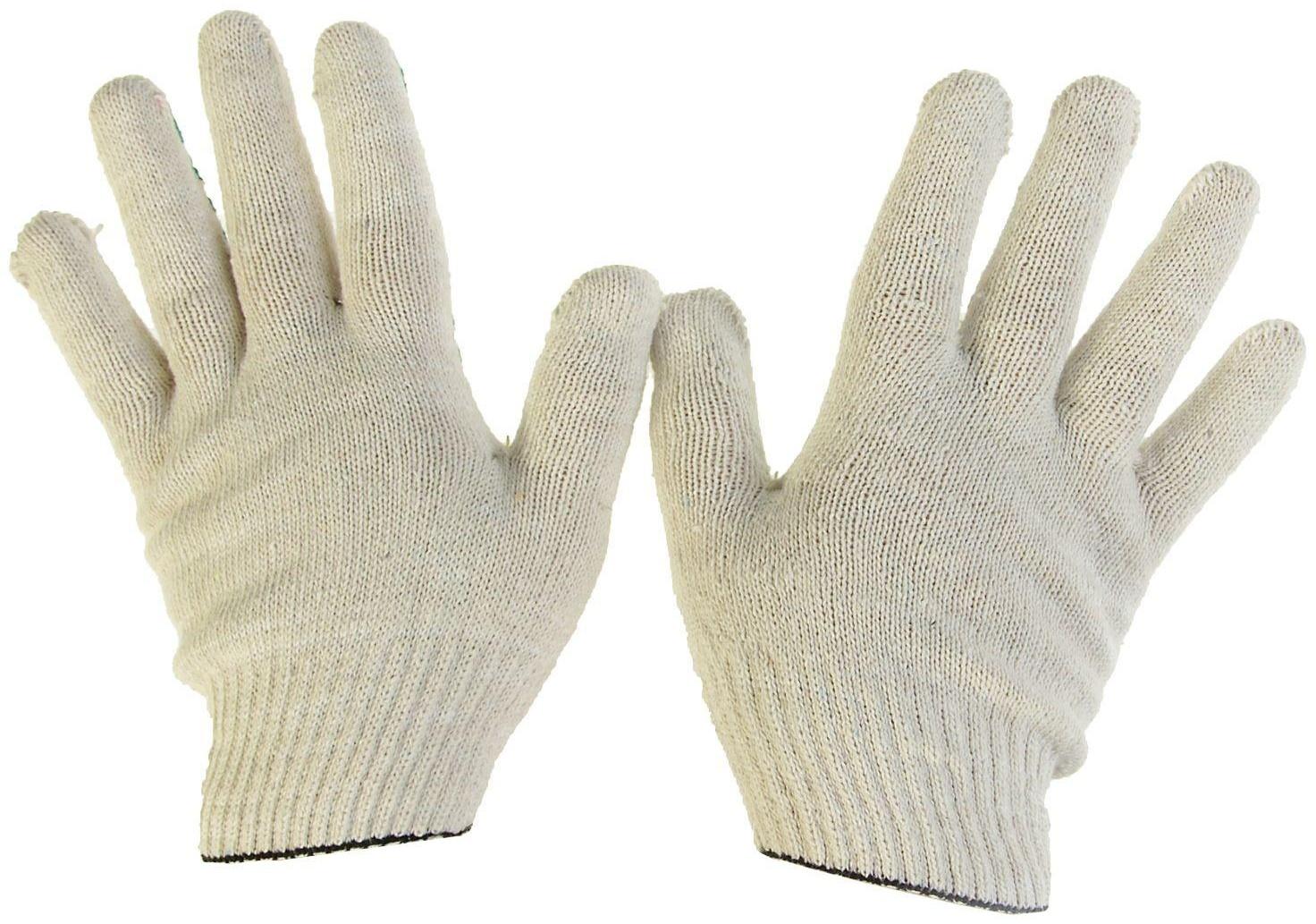 Перчатки, х/б, вязка 10 класс, 4 нити, размер 9, с ПВХ протектором, белые, Greengo