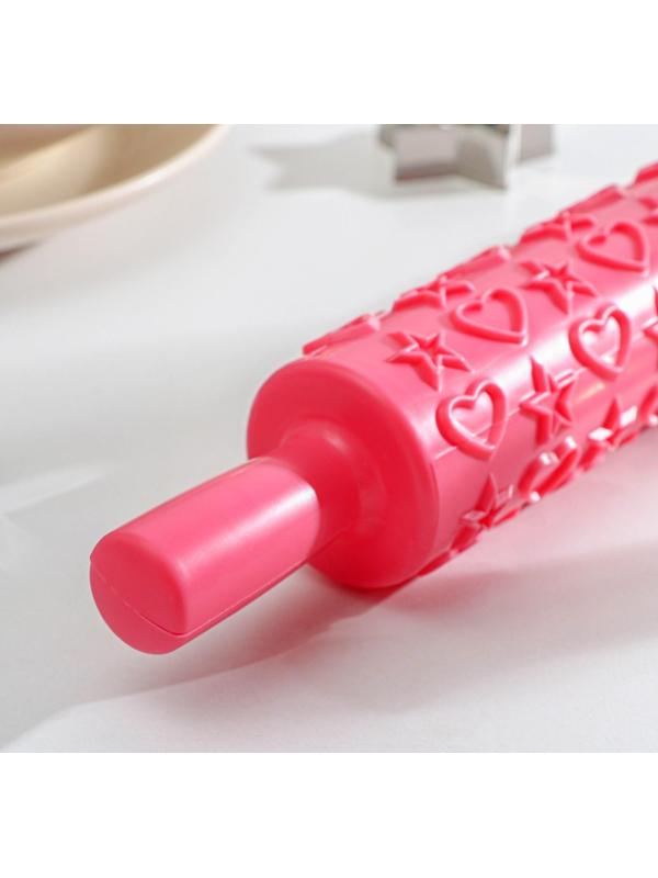 Скалка кондитерская «Сердца и звёзды», 37 см, фактурная, цвет МИКС