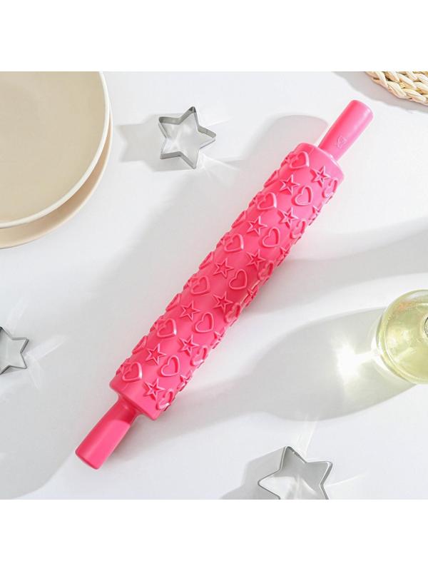 Скалка кондитерская «Сердца и звёзды», 37 см, фактурная, цвет МИКС