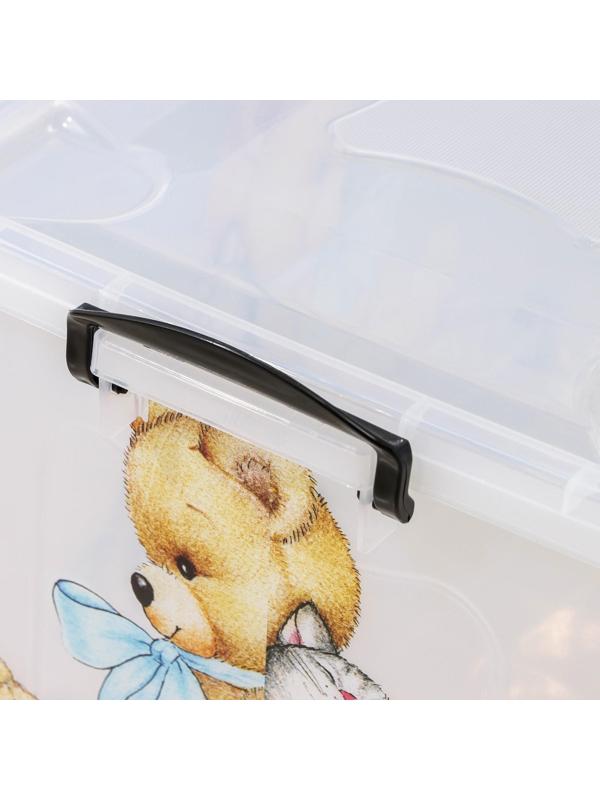 Контейнер для хранения на колёсиках «Мишка и котёнок», 50 л, 60×38×31 см, цвет прозрачный