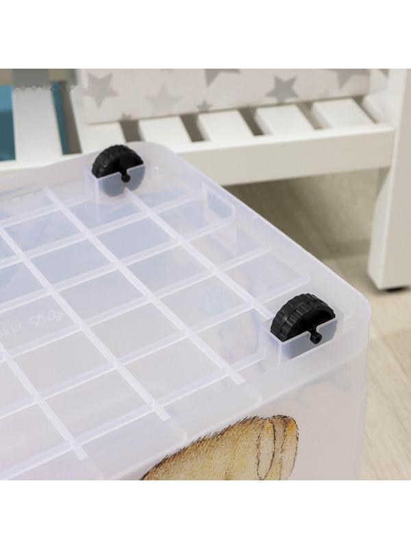 Контейнер для хранения на колёсиках «Мишка и котёнок», 50 л, 60×38×31 см, цвет прозрачный