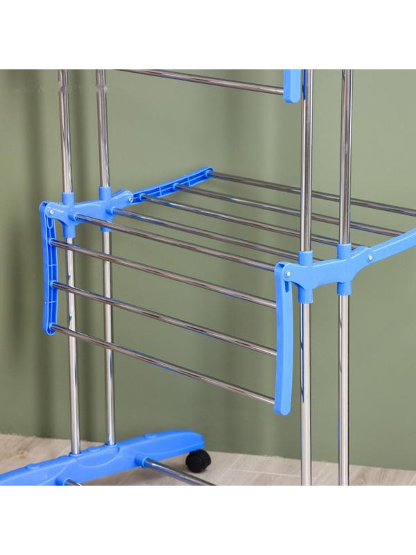 Сушилка для белья напольная 3-х уровневая Доляна, 75(126)×64×170 см, рабочая длина 16 м, на колёсах, нержавеющая сталь