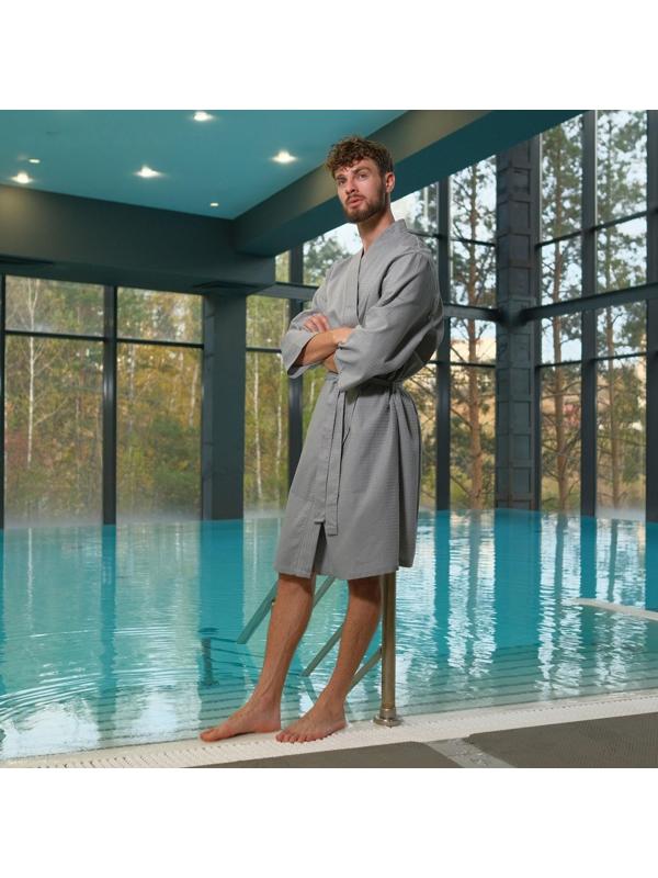 Халат вафельный мужской Экономь и Я, рукав 3/4, размер 50-52, цвет серый, 100%хл, 200г/м2