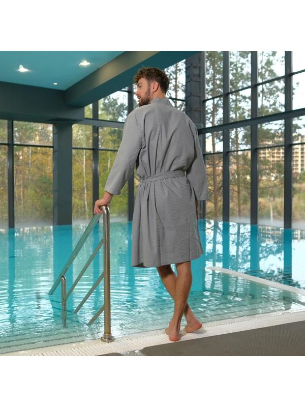 Халат вафельный мужской Экономь и Я, рукав 3/4, размер 50-52, цвет серый, 100%хл, 200г/м2