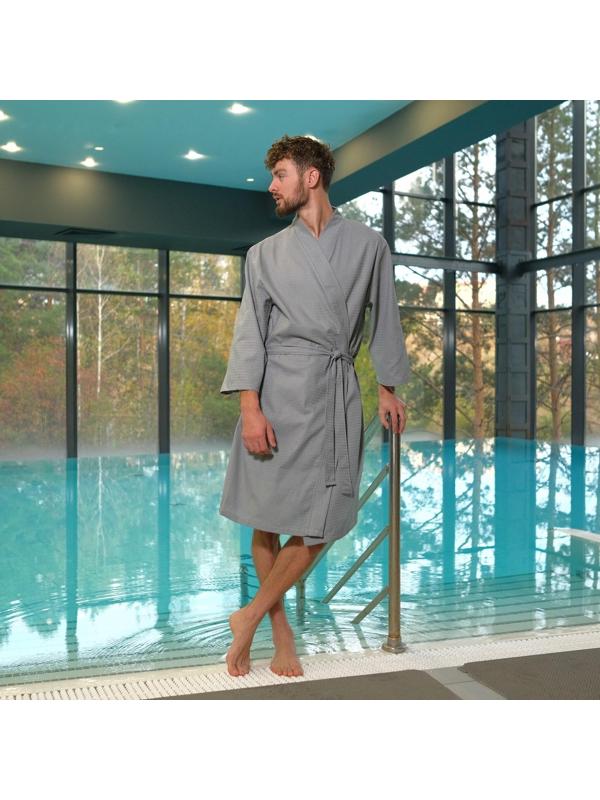 Халат вафельный мужской Экономь и Я, рукав 3/4, размер 50-52, цвет серый, 100%хл, 200г/м2