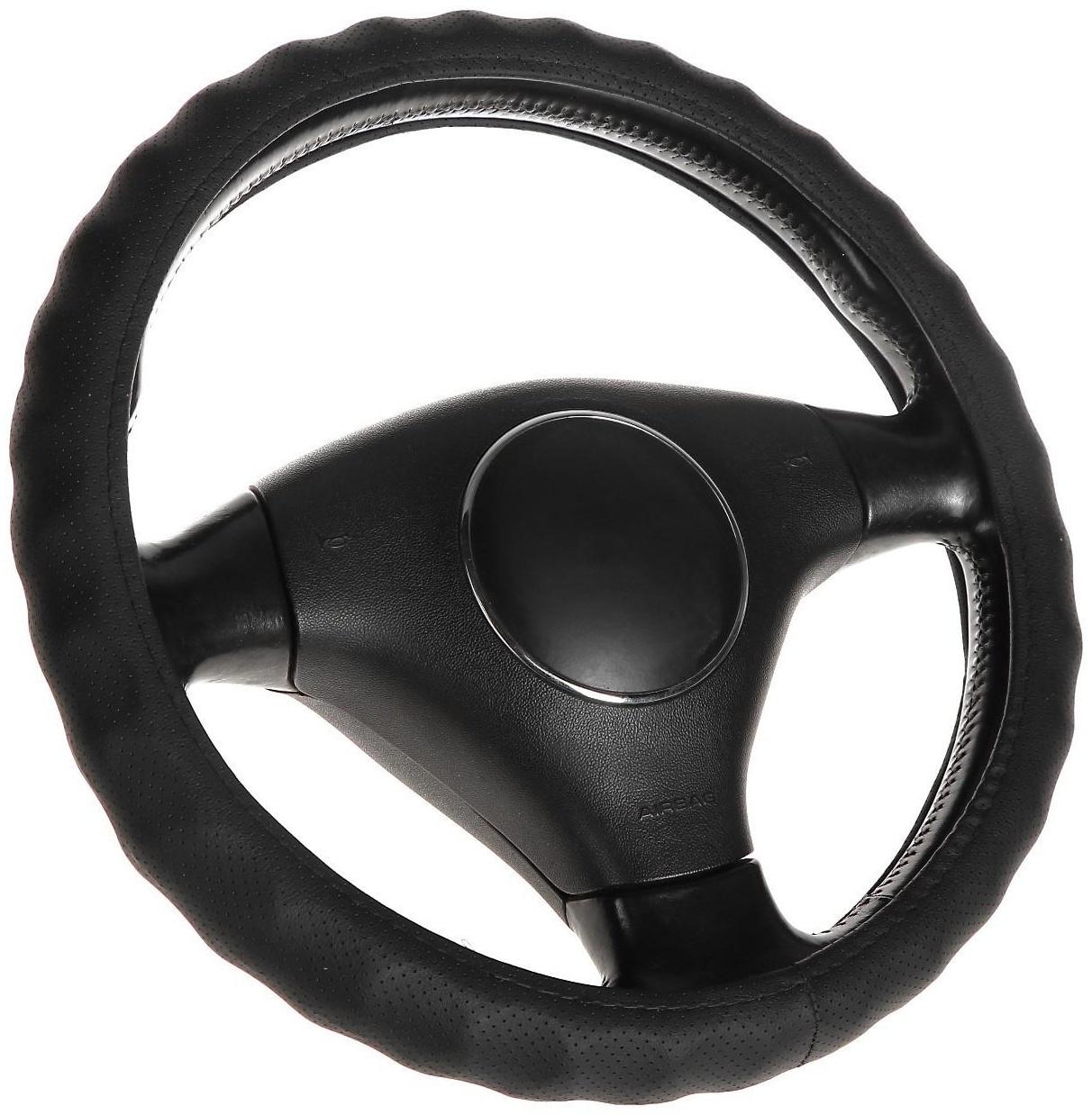 Оплетка TORSO, кожа PU, перфорация, рельефная, размер 38 см, черный