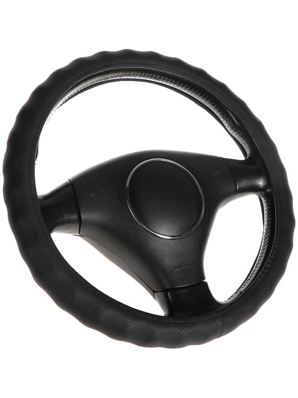 Оплетка TORSO, кожа PU, перфорация, рельефная, размер 38 см, черный