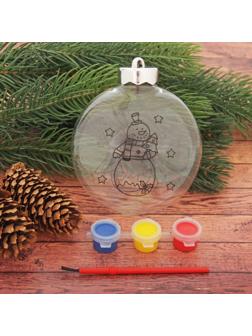 Новогоднее ёлочное украшение под роспись «Шар со снеговиком», 3 × 10 × 11 см + краски