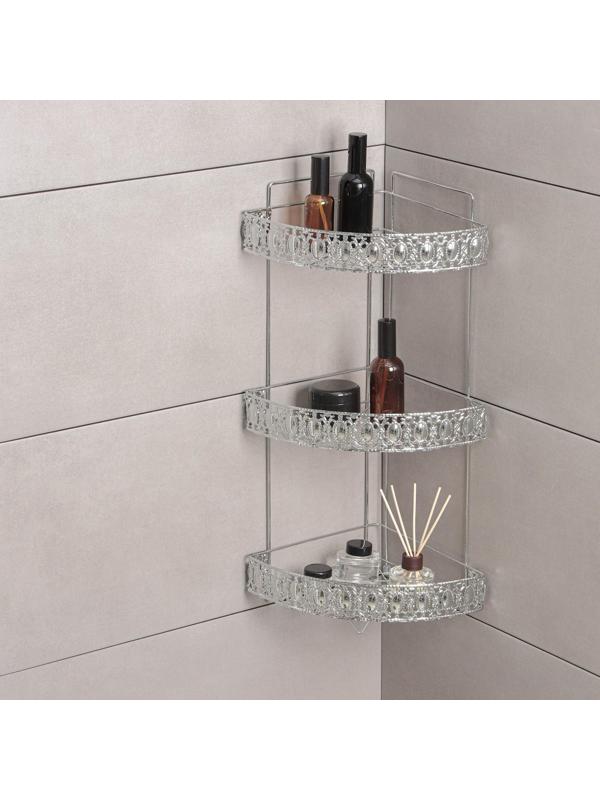 Полка угловая 3-х ярусная Доляна, 23×23×56 см, цвет хром