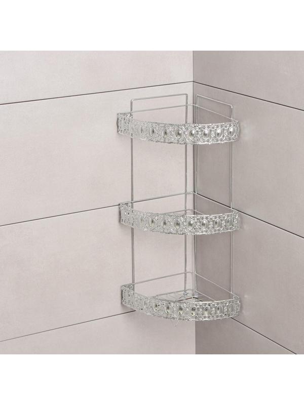 Полка угловая 3-х ярусная Доляна, 23×23×56 см, цвет хром