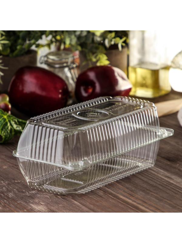 Контейнер одноразовый с неразъёмной крышкой, прямоугольный, 21,8×11,5×8,4 см, 280 шт/уп