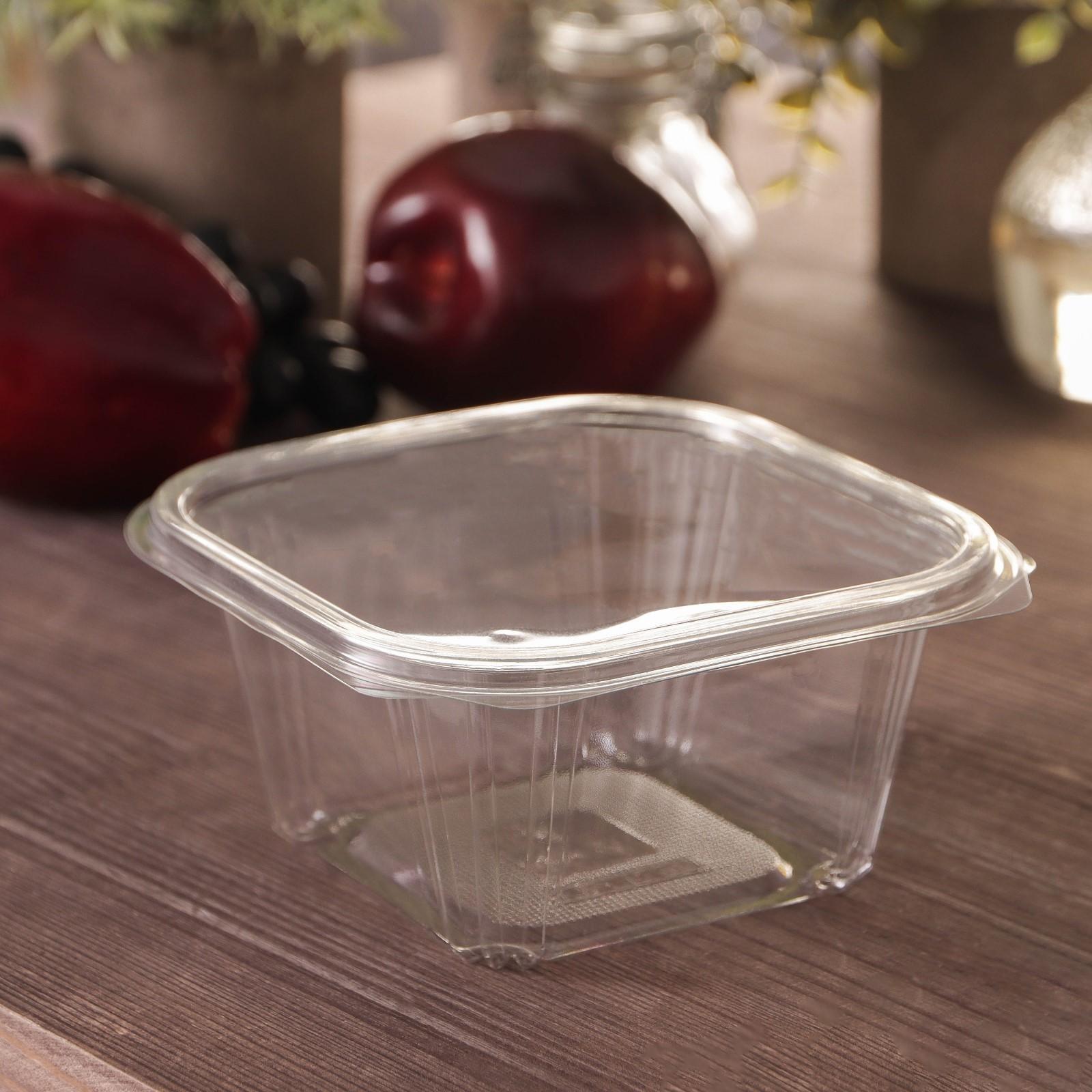 Контейнер одноразовый с неразъёмной крышкой ПР-СК-РГ-500А, 13,7×14,2×6,8 см, прозрачный, 300 шт/уп