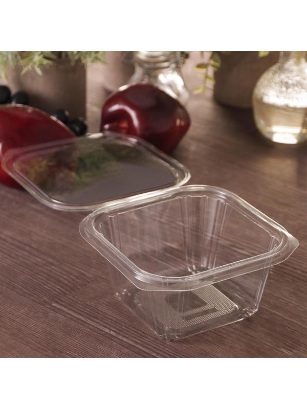 Контейнер одноразовый с неразъёмной крышкой ПР-СК-РГ-500А, 13,7×14,2×6,8 см, прозрачный, 300 шт/уп