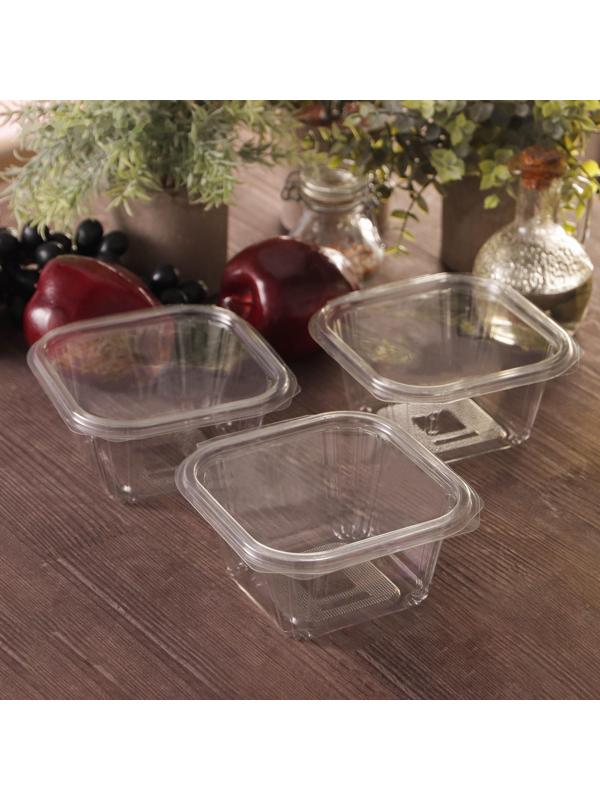 Контейнер одноразовый с неразъёмной крышкой ПР-СК-РГ-500А, 13,7×14,2×6,8 см, прозрачный, 300 шт/уп