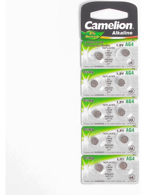 Батарейка алкалиновая Camelion Mercury Free, AG4 (377, LR626)-10BL, 1.5В, блистер, 10 шт.