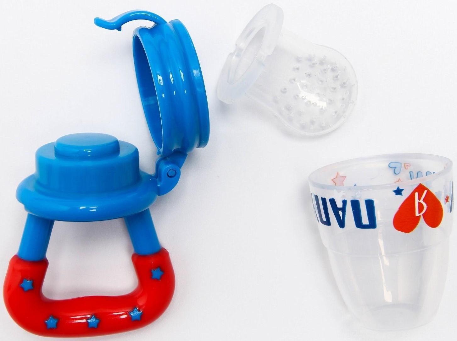 Ниблер «Люблю маму и папу», с силиконовой сеточкой, цвет бирюзовый/белый