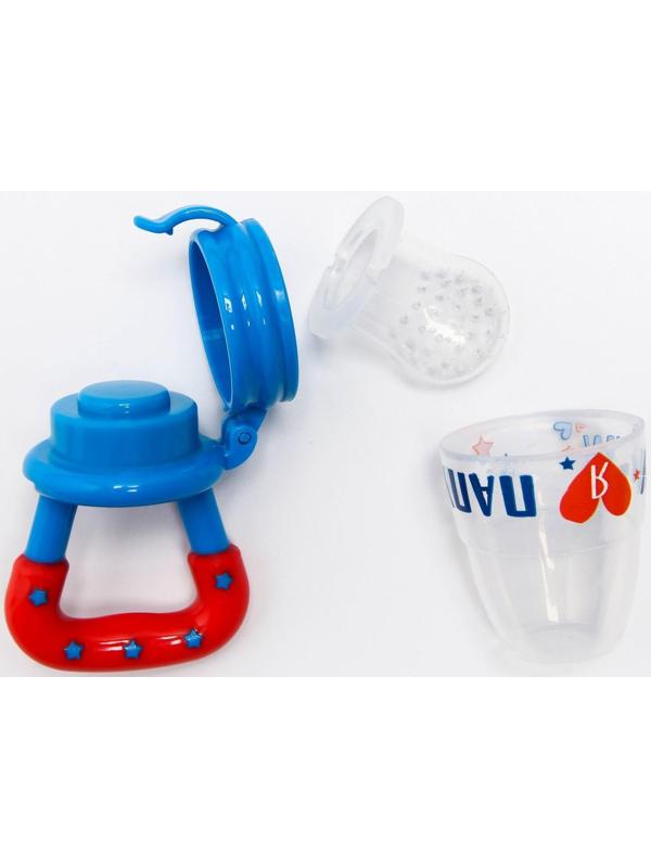 Ниблер «Люблю маму и папу», с силиконовой сеточкой, цвет бирюзовый/белый