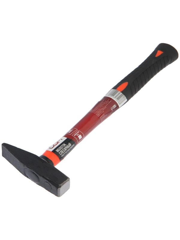 Молоток слесарный ЛОМ, квадратный боек, фиберглассовая обрезиненная рукоятка, 300 г