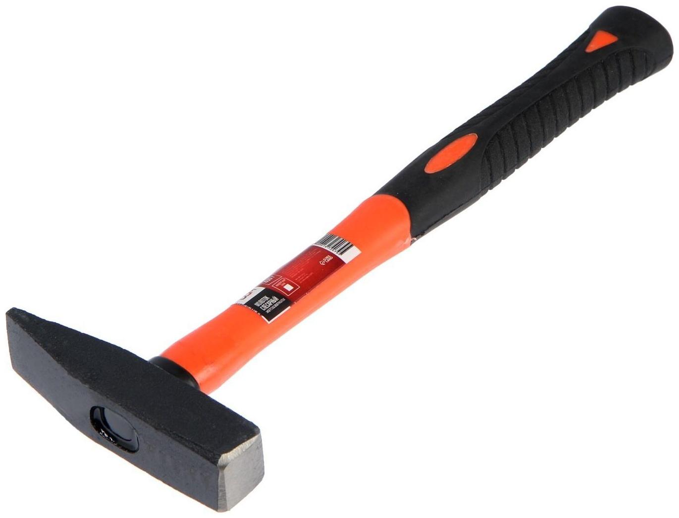 Молоток слесарный ЛОМ, квадратный боек, фиберглассовая обрезиненная рукоятка, 400 г